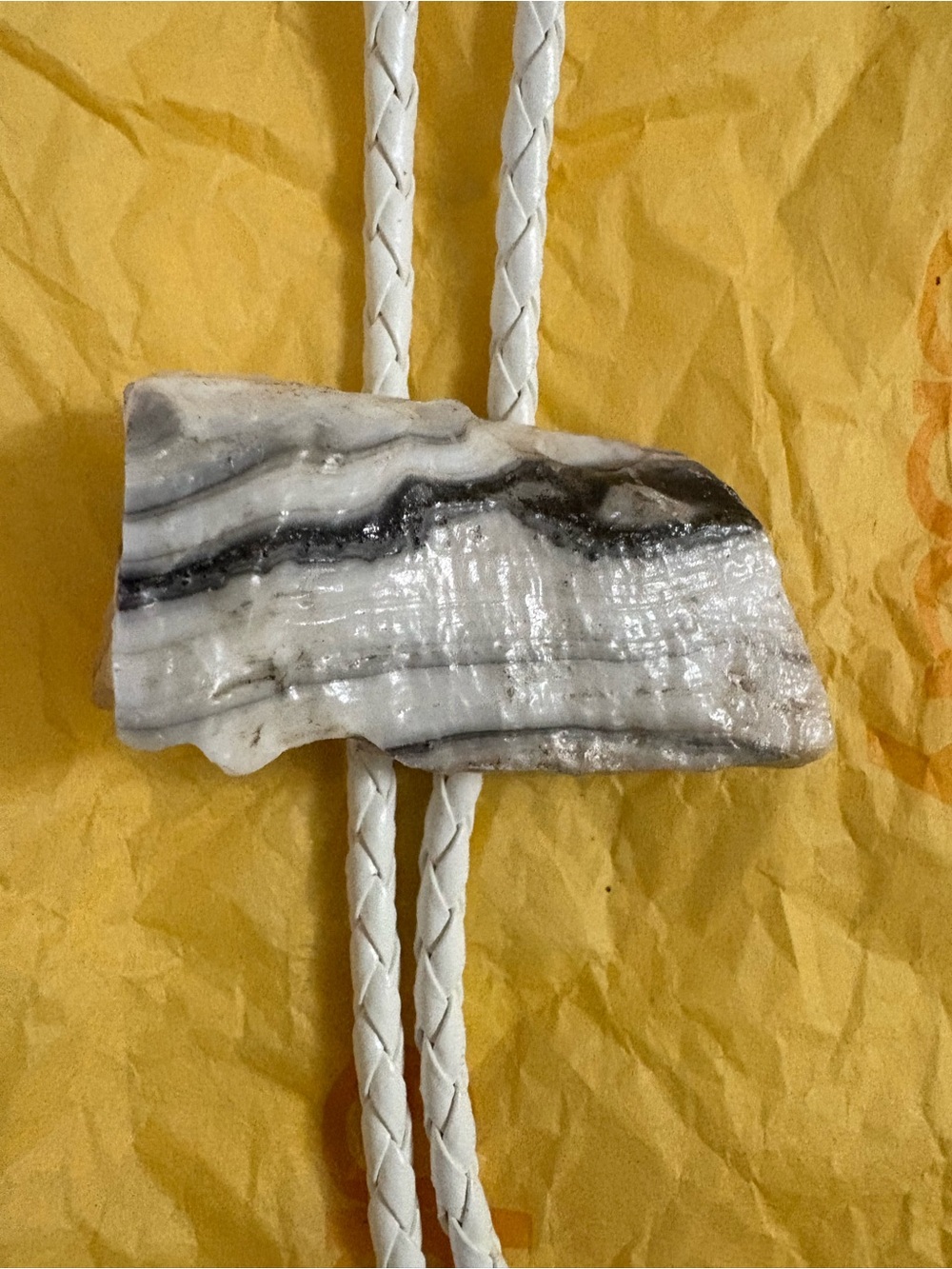 White and Black Striated Stone Bolo Tie